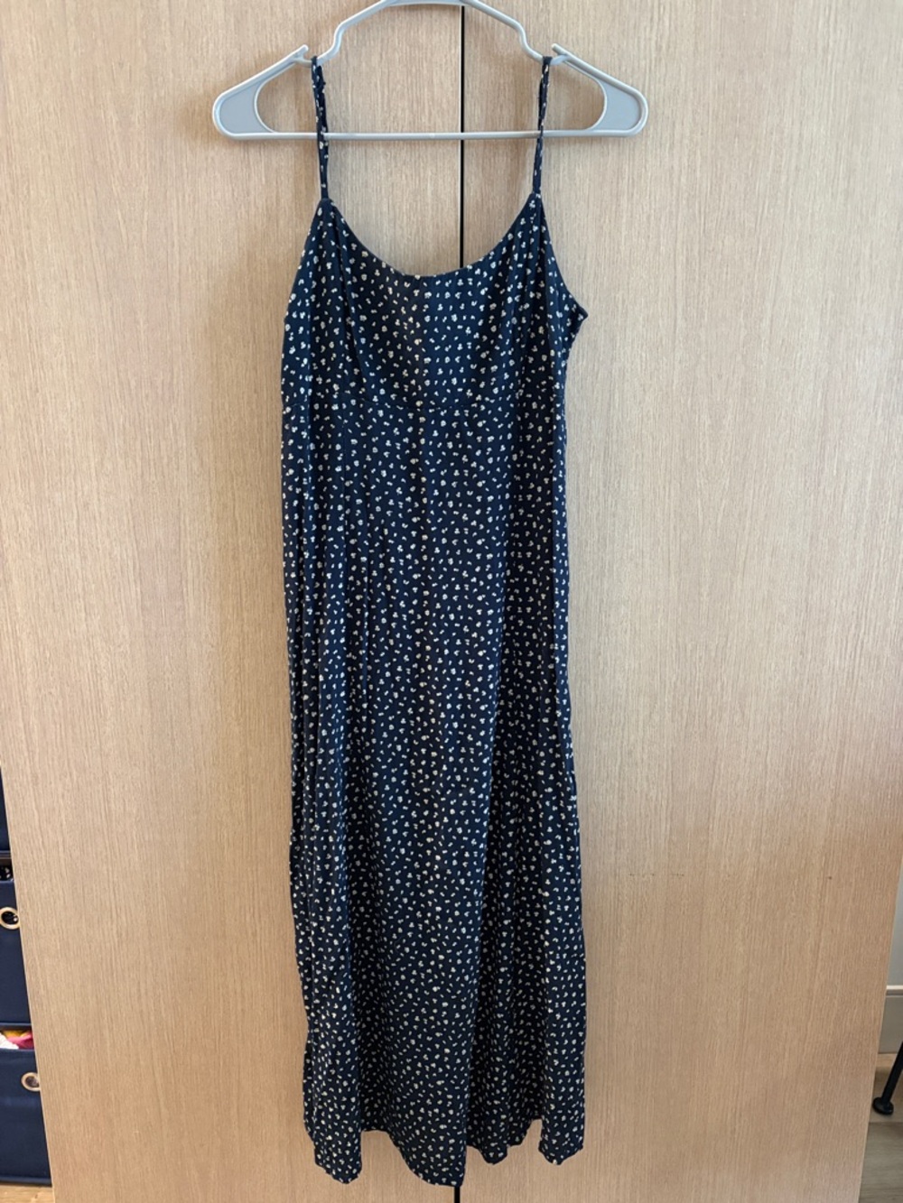 Brandy Melville Navy Maxi Slip Dress with White Dot Print